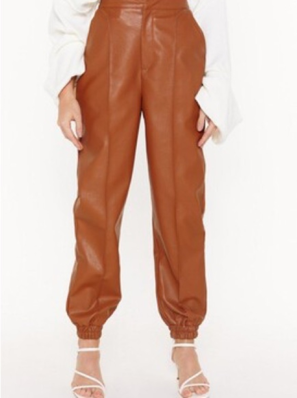Nasty Gal Cognac Faux Leather Jogger Pants